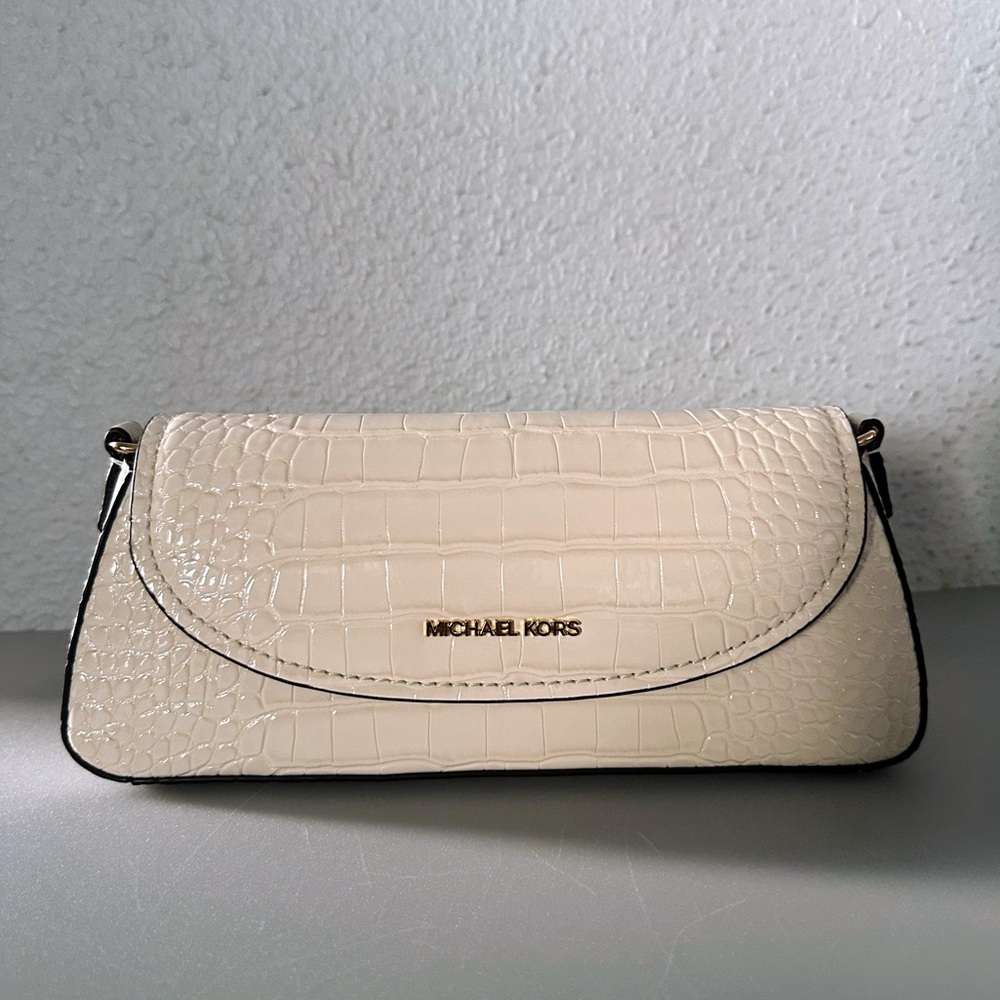 NWT‎ MICHAEL MICHAEL KORS KATYA MEDIUM FLAP CROSSBODY CROC-EMBOSSED LIGHT CREAM - Picture 8 of 12